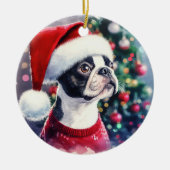 Schattigee Boston Terrier Waterverf Kerstmis Keramisch Ornament (Voorkant)