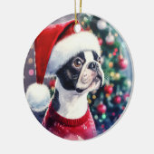 Schattigee Boston Terrier Waterverf Kerstmis Keramisch Ornament (Links)