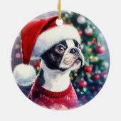 Schattigee Boston Terrier Waterverf Kerstmis Keramisch Ornament (Achterkant)