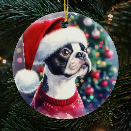 Schattigee Boston Terrier Waterverf Kerstmis Keramisch Ornament