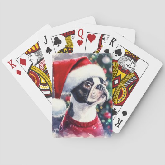 Schattigee Boston Terrier Waterverf Kerstmis Pokerkaarten (Achterkant)