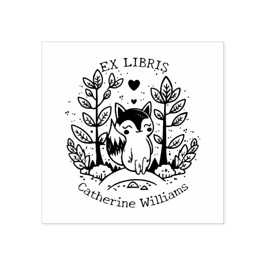 Schattigee bosvos, bibliotheek ex libris rubberstempel (Afrduk)