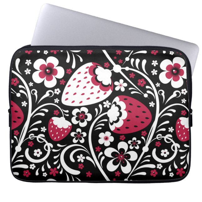 Schattigee Botanische Aardbeivelden Khokhloma Patr Laptop Sleeve (Voorkant)