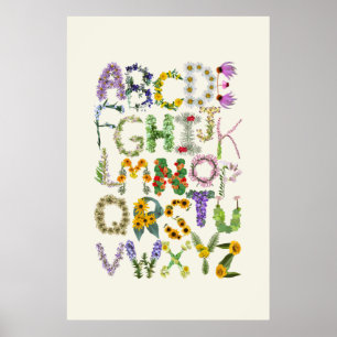 Schattigee Botanische Bloemen Alphabet Baby Poster