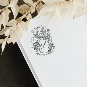 Schattigee botanische vos, bibliotheek ex libris rubberstempel