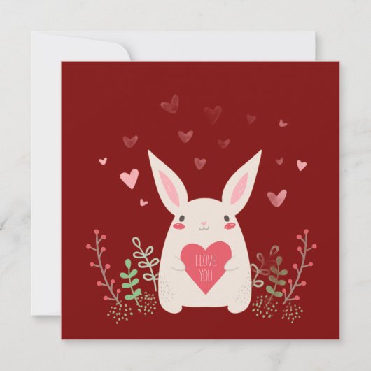 Schattigee Bourgondische Valentijnsdag Bunny Feestdagenkaart (Voorkant)