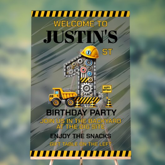 Schattigee bouw 1e verjaardagsfeest acryl bord (Neutraal)