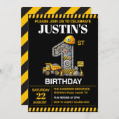 Schattigee bouw 1e verjaardagsfeest kaart (Voorkant / Achterkant)