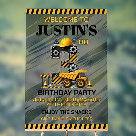 Schattigee bouw 3e verjaardag acryl bord (Neutraal)