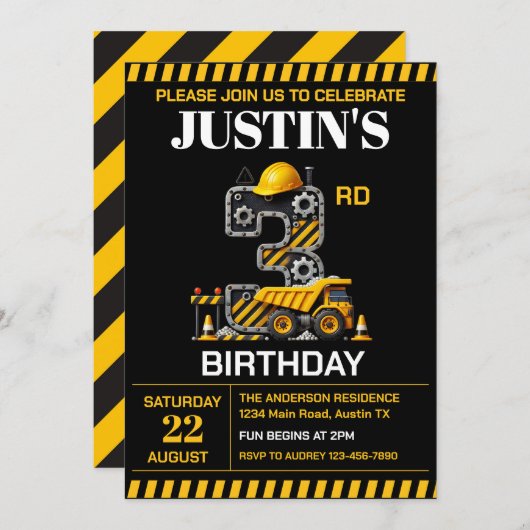 Schattigee bouw 3e verjaardag kaart (Voorkant / Achterkant)