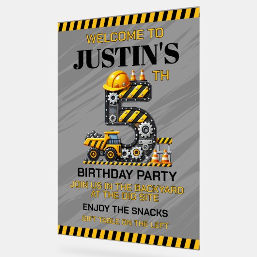 Schattigee bouw 5e verjaardag acryl bord (Hoek)