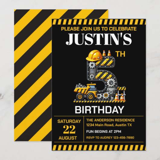 Schattigee bouw 5e verjaardag kaart (Voorkant / Achterkant)