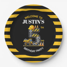 Schattigee bouw 5e verjaardag papieren bordje