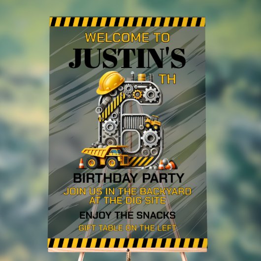 Schattigee bouw 6e verjaardag acryl bord (Neutraal)