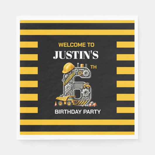 Schattigee Bouw 6e Verjaardag Party Papieren Borde Servet (Voorkant)