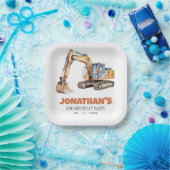 Schattigee Bouw Voertuig Graafmachine Verjaardagsf Papieren Bordje (Feest)