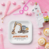 Schattigee Bouw Voertuig Graafmachine Verjaardagsf Papieren Bordje (Feest)