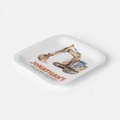 Schattigee Bouw Voertuig Graafmachine Verjaardagsf Papieren Bordje (Gebogen)