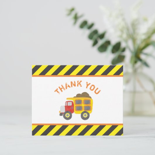 Schattigee Bouwjaar Verjaardagsfeest Dump Truck Bedankkaart (Staand voorkant)