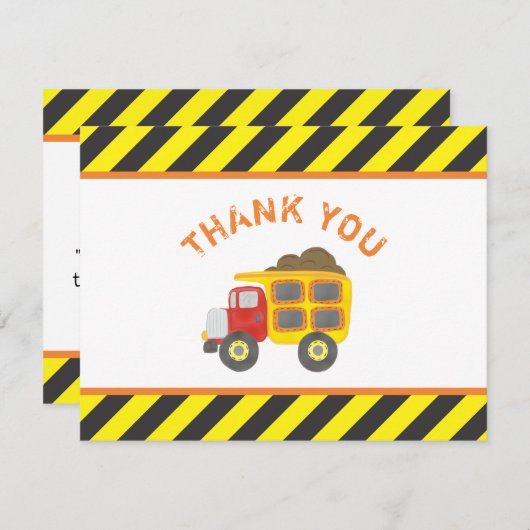 Schattigee Bouwjaar Verjaardagsfeest Dump Truck Bedankkaart (Voorkant / Achterkant)