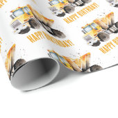 Schattigee bouwstortplaats Vrachtwagen Happy Birth Cadeaupapier (Rol Hoek)