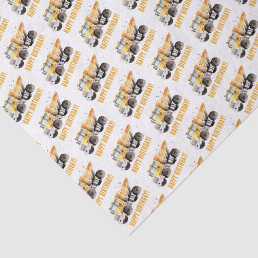 Schattigee bouwstortplaats Vrachtwagen Happy Birth Tissuepapier (Detail)