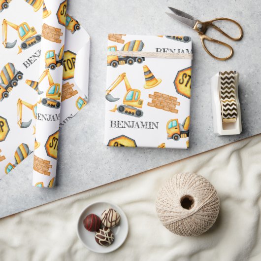 Schattigee Bouwvoertuigen Jongen Verjaardag Cadeaupapier (Crafts)