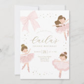 Schattigee Bow Ballerina Verjaardagsuitnodiging Kaart (Voorkant)