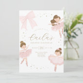 Schattigee Bow Ballerina Verjaardagsuitnodiging Kaart (Staand voorkant)