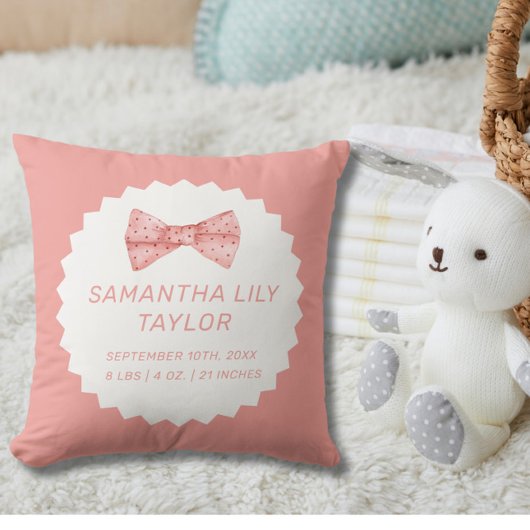 Schattigee Bow Birth Stats Pasgeboren Baby Sierkus Kussen