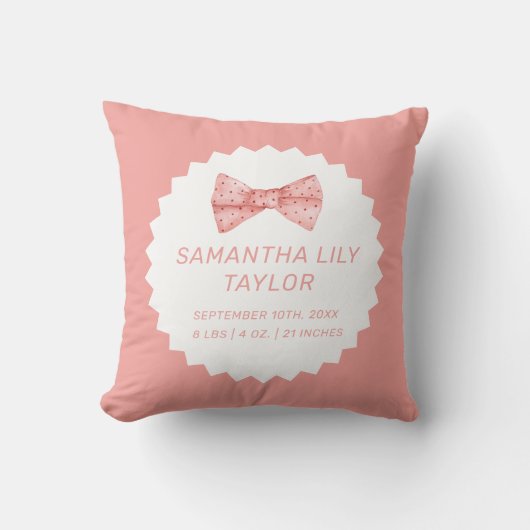 Schattigee Bow Birth Stats Pasgeboren Baby Sierkus Kussen (Voorkant)