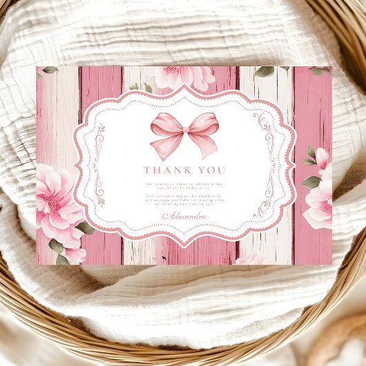 Schattigee Bow Bloemen Fancy Een Meisje 1e Verjaar Bedankkaart