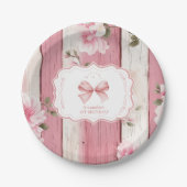 Schattigee Bow Bloemen Fancy Een Meisje 1e Verjaar Papieren Bordje (Voorkant)