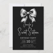 Schattigee Bow Coquette Script Sweet 16 Party Zwar Kaart (Voorkant)