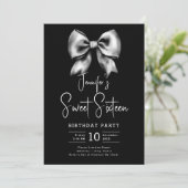 Schattigee Bow Coquette Script Sweet 16 Party Zwar Kaart (Staand voorkant)