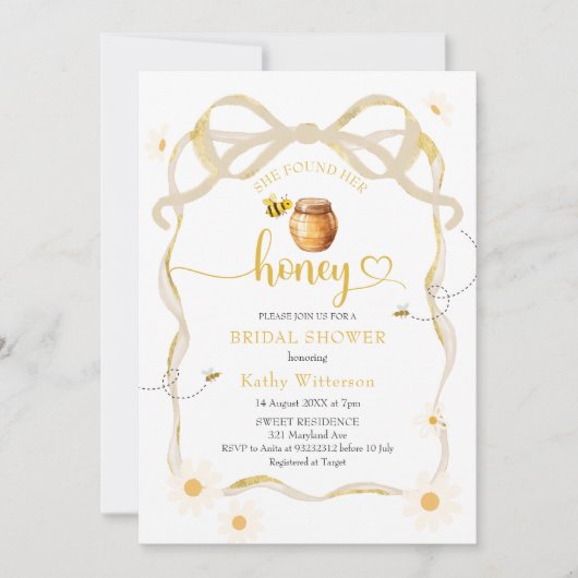 Schattigee Bow Daisy Bee Bride naar Bee Bridal Kaart (Voorkant)