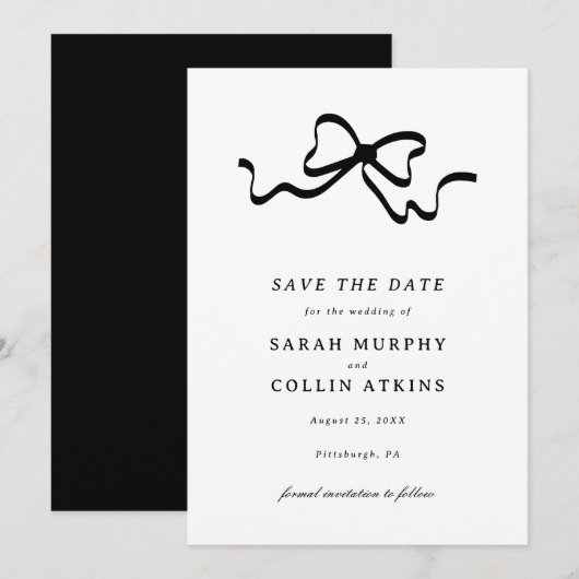 Schattigee Bow Demure Save the Date Kaart (Voorkant / Achterkant)