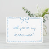Schattigee Bow Handgeschreven Blue Bridesmaid Voor Kaart (Staand voorkant)