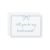Schattigee Bow Handgeschreven Blue Bridesmaid Voor Kaart (Voorkant / Achterkant in situ)