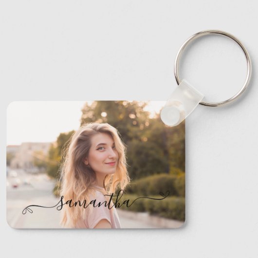 Schattigee Bow Handtekening Naam Foto Sleutelhanger (Voorkant)