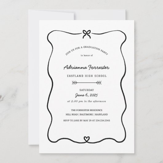 Schattigee Bow Heart Minimal Graduation Party Kaart (Voorkant)