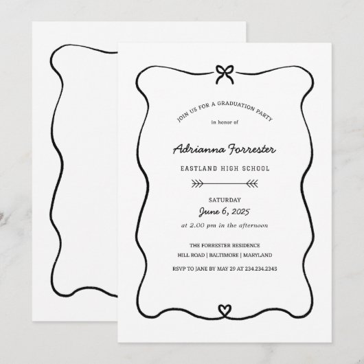 Schattigee Bow Heart Minimal Graduation Party Kaart (Voorkant / Achterkant)