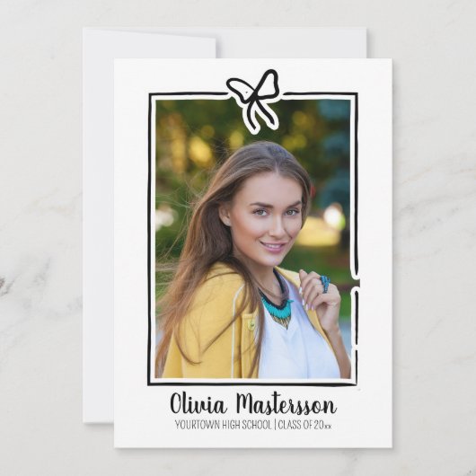 Schattigee Bow Lijst Foto Open Huis Afstudeerfeest Kaart (Voorkant)