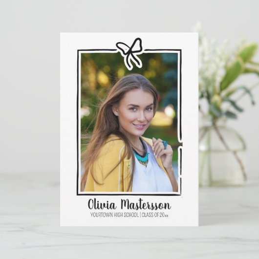 Schattigee Bow Lijst Foto Open Huis Afstudeerfeest Kaart (Staand voorkant)