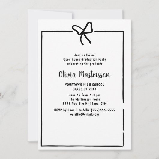 Schattigee Bow Lijst Foto Open Huis Afstudeerfeest Kaart (Achterkant)