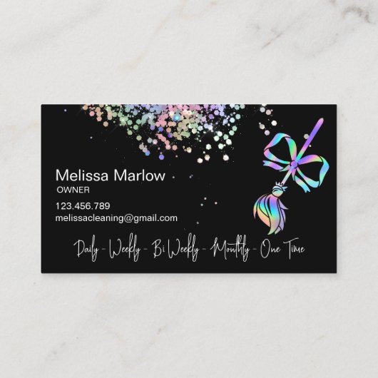 Schattigee Bow Maid Schoonmaak Huis Sparkling Holo Visitekaartje (Achterkant)