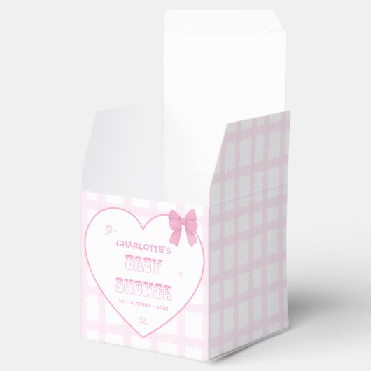 Schattigee Bow Pastel Pink Gingham Baby shower Bedankdoosjes (Geopend)