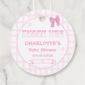 Schattigee Bow Pastel Pink Gingham Baby shower Bedankjes Labels (Achterkant)