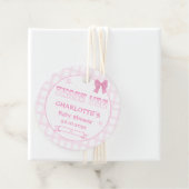 Schattigee Bow Pastel Pink Gingham Baby shower Bedankjes Labels (In situ)
