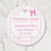 Schattigee Bow Pastel Pink Gingham Baby shower Bedankjes Labels (Voorkant)
